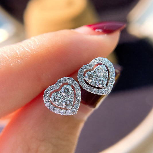 Sparkling Heart Stud Earrings